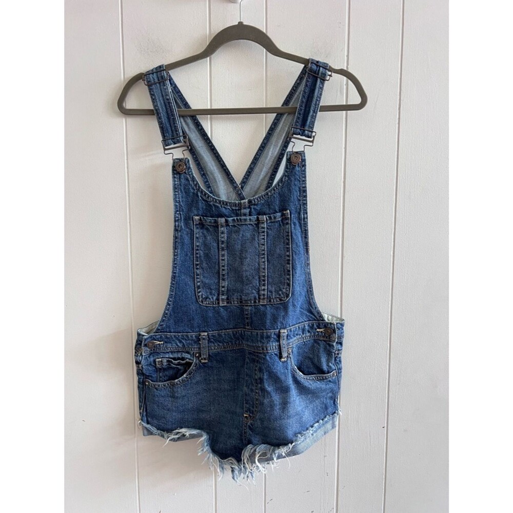 Free People Summer Babe Distressed Denim Short Overalls View 4